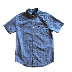 RVCA men's M slim fit short sleeve button down gray with blue floral print